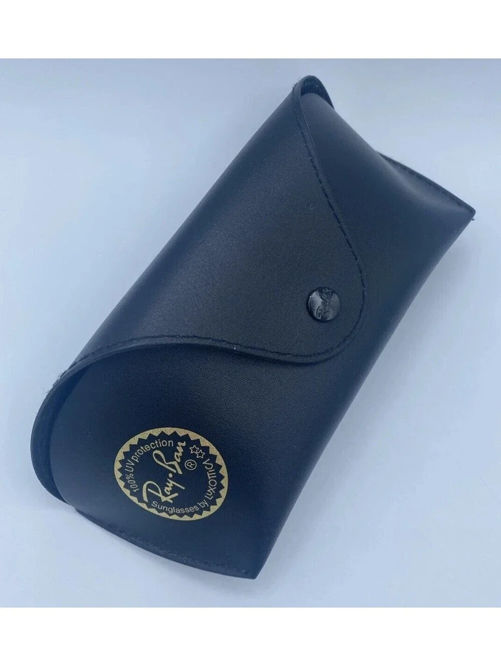 Ray-Ban Sunglasses Case Black Textured Leather Snap Pouch Luxottica Gold Logo